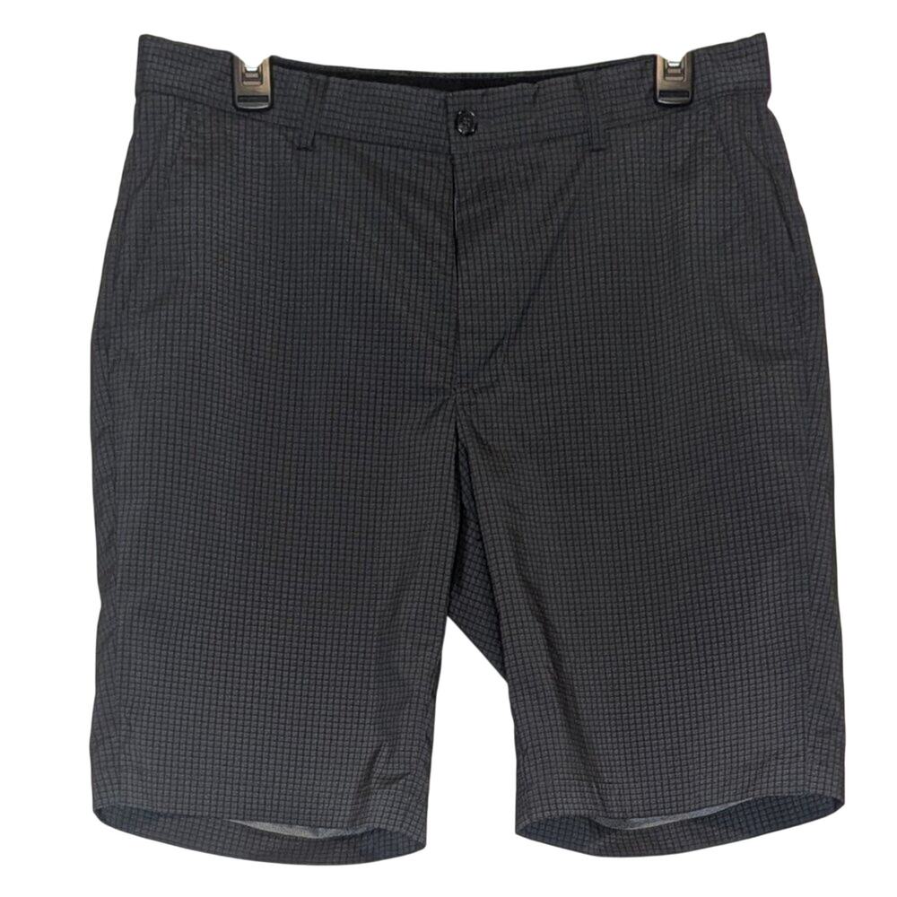 Greg Norman Everbest Dark Gray Grid Patterned Athletic Golf Shorts Size 32